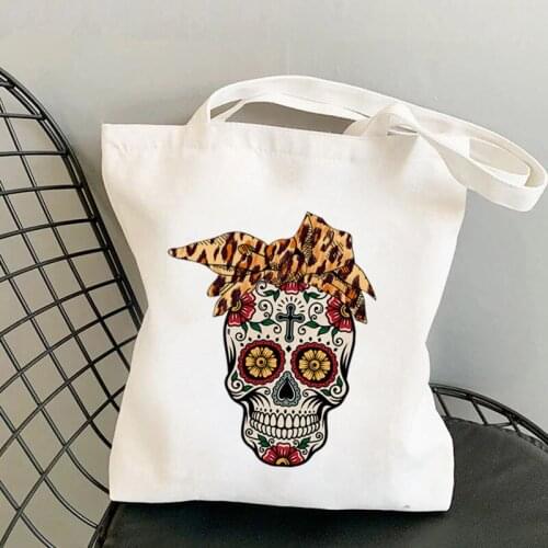 Shopper Sun flower Bandana Sugar Skull Printed Tote Bag women Harajuku shopper handbag Shoulder shopping bag Lady Canvas Bag