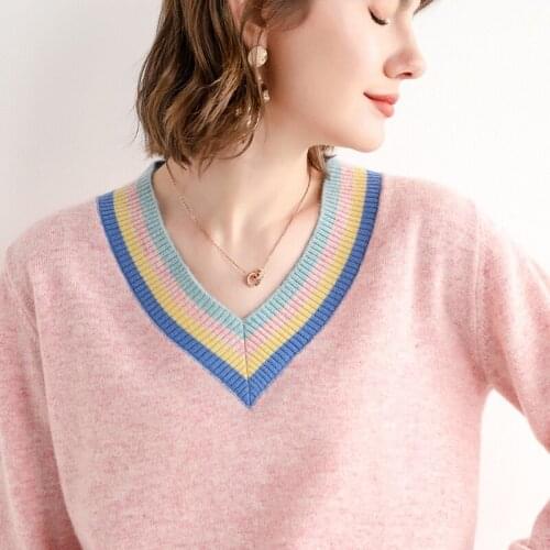Wool sweater women 2021 new autumn and winter 100% pure wool pullover thin V-neck sweater
