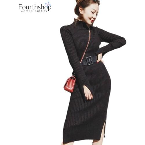 Fashion 2021 Autumn Winter Knitted Sweater Dress Long Sleeved Women Bodycon Casual Bandage Dresses Female Plus Size Vestidos New