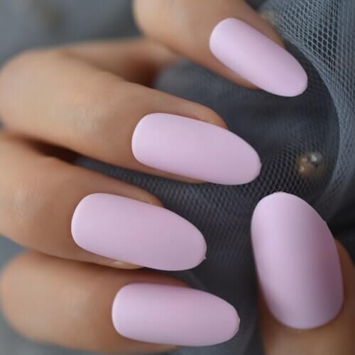 24pcs Light Baby Pink Oval False Nail Long Rounded Fake Nails For Finger Acrylic Pure Color Fingernail Tips Extension Charms