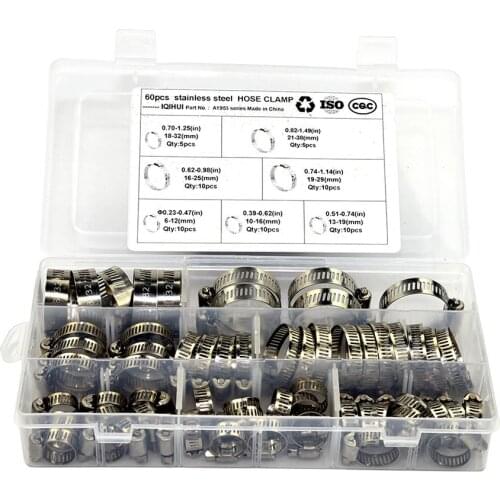 60pcs/set Hose Clamp Stainless Steel Adjustable 6-38mm Range Gear Hose Clamp for Car Accessories