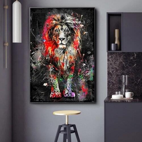 Abstract Lion Canvas Painting, Modern Colorful Animal Poster and Home Wall Art Decoration Painting Without Fram Room Decoration