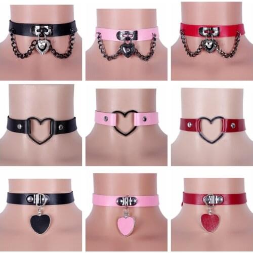 Chocker Jewelry Fashion Cosplay Punk Leather Lock Key Heart Round Spike Collar Studded Choker Necklace Body Birthday Party Gift