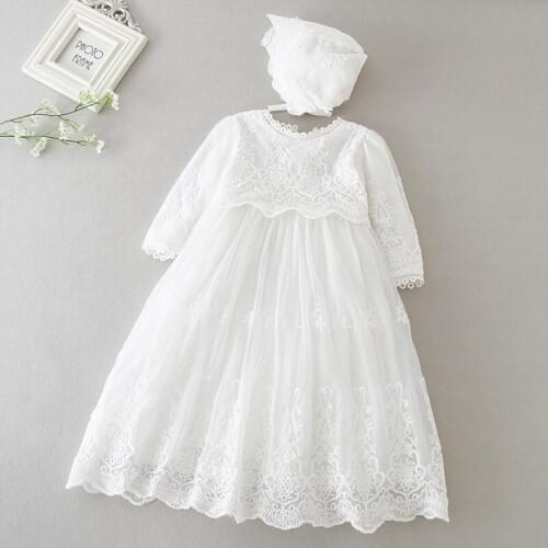 Kids Full Sleeve Girl Baby Dress Baptism Newborn Frocks Little Children Clothing For Birthday Party Wedding