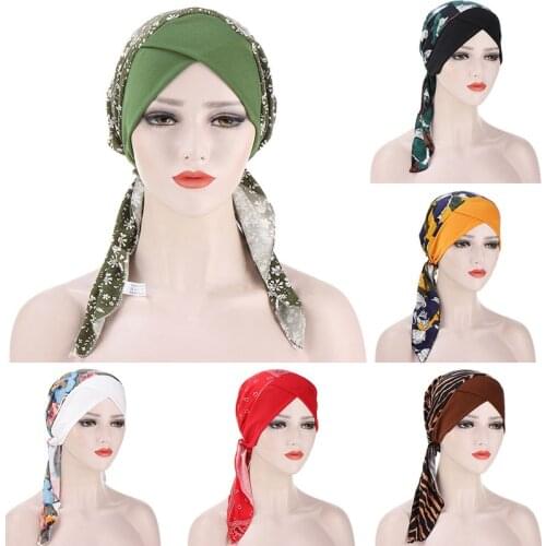 Women Print Muslim Hijab Cancer Chemo Caps Flower Print Turban Cap Hair Loss Headscarf Elastic Muslim Hijab Scarf Headwear Hot