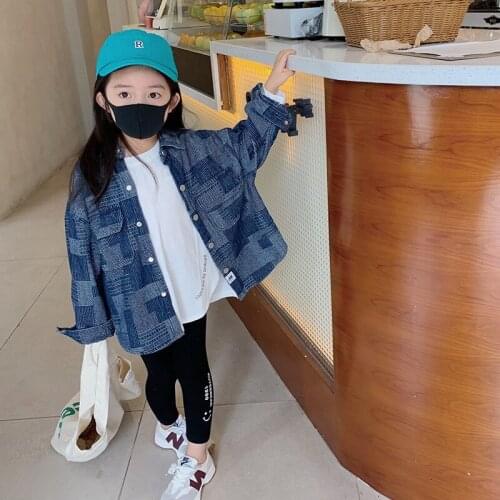 Girls' Denim Clothing 2021 Autumn New Childrens Handsome Patch Denim Jacket Little Boy Fashion