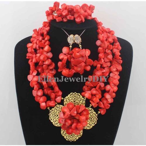 Exclusive Statement Necklace African Beads Jewelry Sets Handmade Wedding Coral Jewelry Set Womens Jewellery Set W12387