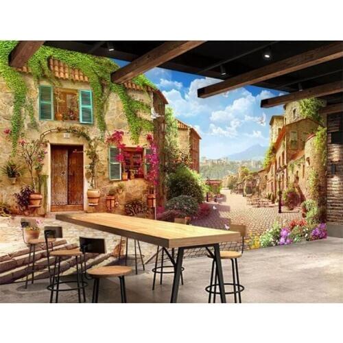 European Style Retro Street Scenery Photo Mural Wallpaper Restaurant Cafe Backdrop Wall Painting 3D Non-Woven Murals Home Decor
