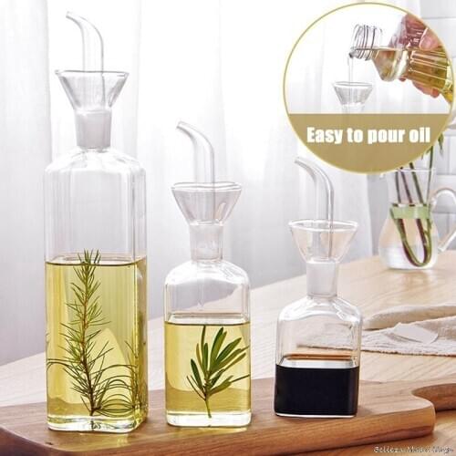 Kitchen Glass Oil Seasoning Bottle Household Transparent Glass Olive Oil Vinegar Bottle Soy Sauce Spout Pourer Kitchen Supplies