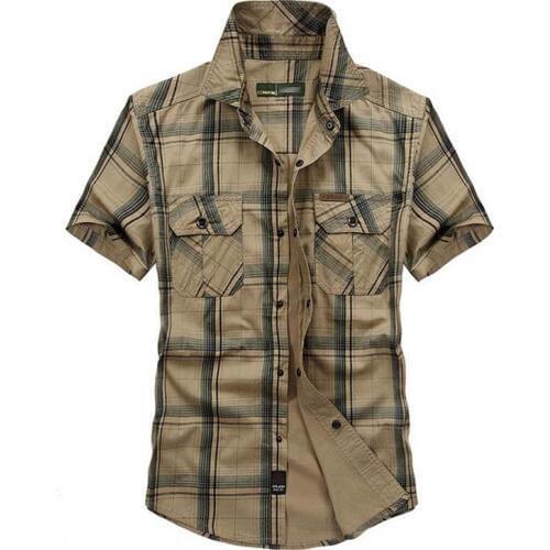 Fashion Summer Shirt Short Sleeve Plaid Shirts Men Plaid Cotton Shirts Military Luxury Brand Clothing Cardigan Plus Size M-5XL