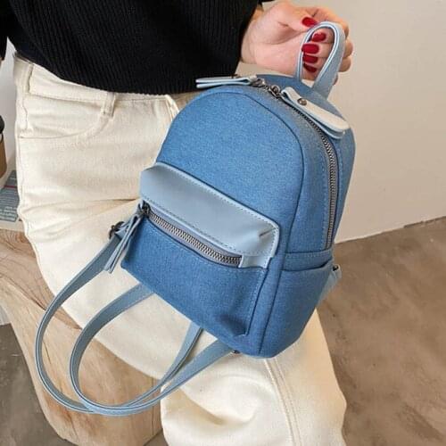 Fashion Denim Women Backpack Small Female Travel Backpacks Preppy Style School Bag for Girls Rucksack Daypack Blue