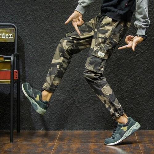 Men Casual pants Camouflage Ankle-tied Multi-pockets Cotton Sport Ninth Pants Trousers спортивные штаны 2021
