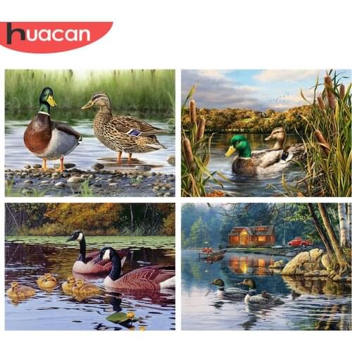HUACAN Full Square/Round Diamond Painting Duck 5D DIY Diamond Mosaic Cross Stitch Animal Mosaic River Wall Art Decor For Home