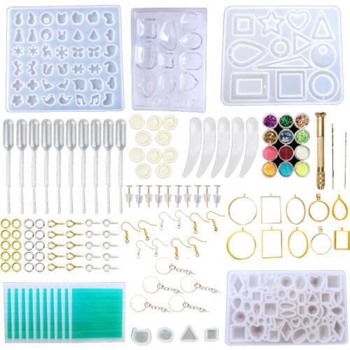 Silicone Resin Kits Jewelry Casting Mold Tools Set Included Jewelry Pendant Moulds, Stud Earrings, Eye Screw Pins And Making