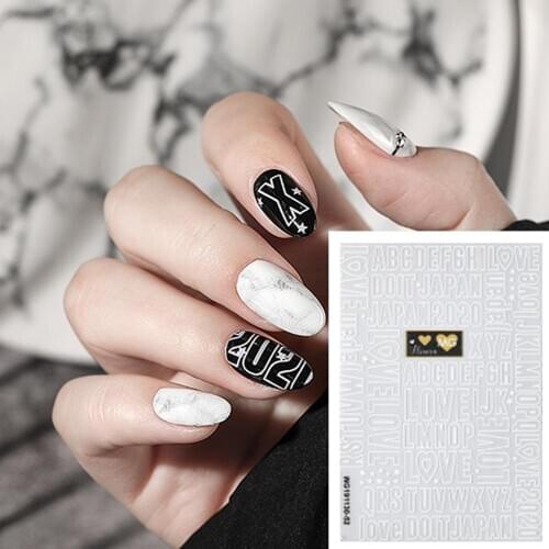 3d nail sticker Newest WG1130-52 white english words nail decals back glue Japan style rhinestones DIY nail decoration wraps