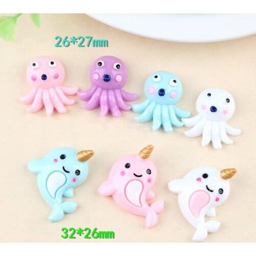 Newest 10pcs/Lot Solid Colors Flatback Resin Cabochon Animal OctopusDolphin diy resin accessories Girl Hair jewelry diy material