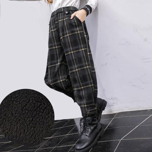 New 2020 Plaid Style Long Trouser For Autumn Winter Baby Girls Casual Plus Velvet Warm Pants Cute Regular Shool Girls Trousers