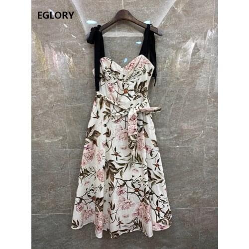 Top Quality Casual Dress 2021 Spring Summer Runway Women Spaghetti Strap Vintage Floral Print Sexy Cute Party Club Dress Ladies