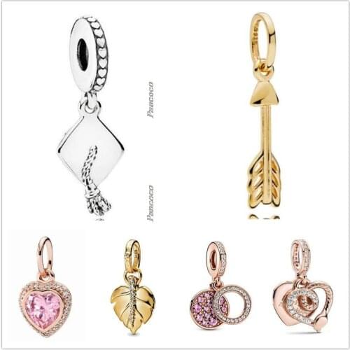 Original 925 Sterling Silver Shine Shining Leaf With Crytal Pendant Charm Beads Fit Pandora Bracelet & Necklace Jewelry