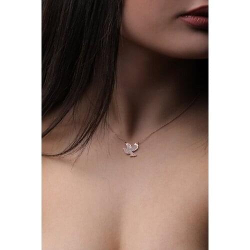 Silver Zircon Stone Güvencin Bird Design Necklace