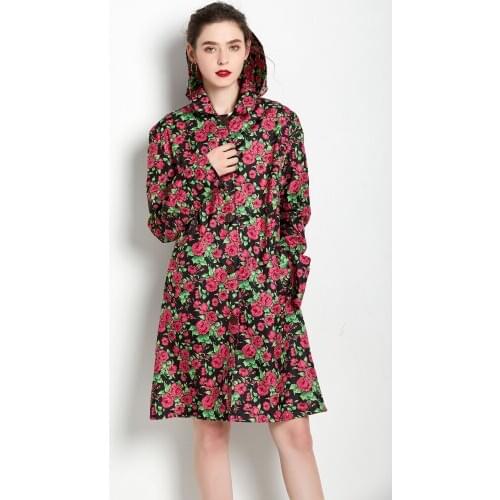 Flowers Raincoat Women Ladies Rain Coat Breathable Raingear Portable Water-Repellent Poncho Jacket
