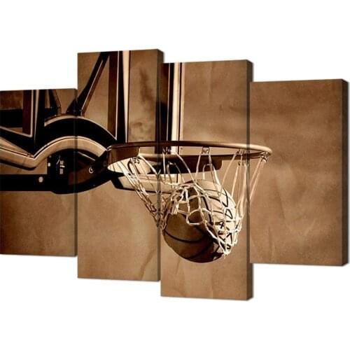 Basketball Poster Artwork,Canvas Print Action Shot of Basketball Going Through Basketball Hoop and Net Picture Drop shipping