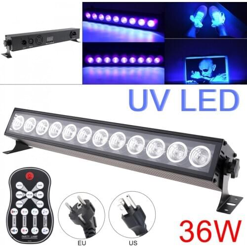 36W 50-60Hz 12 LED UV Black Light Remote Control Purple Light Bar with Automatic Voice Control DMX512 for Stage Disco Club Party