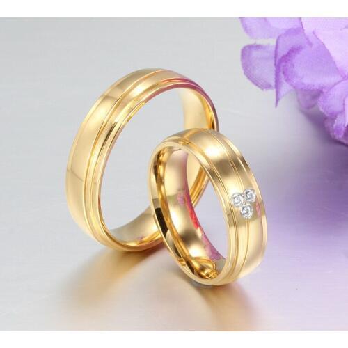 Recommend Stainless Steel Gold Color Cubic Zircon Rings For Women Charm Couple Rings Wedding Engagement Men Ring Jewelry