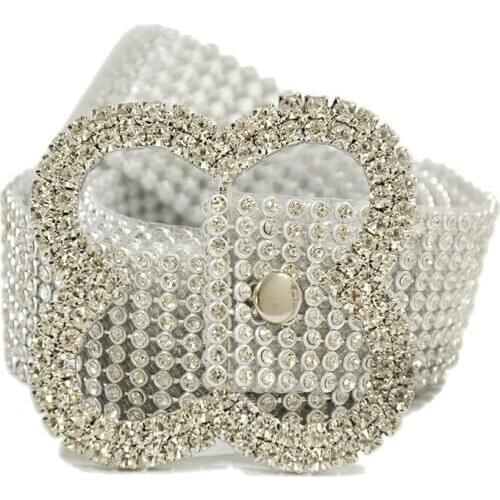 2020 New Luxury Rhinestone Crystal Diamond Clear PVC Waist Belt Womens Metal Round Circle Heart Buckle Belts For Women Dresses