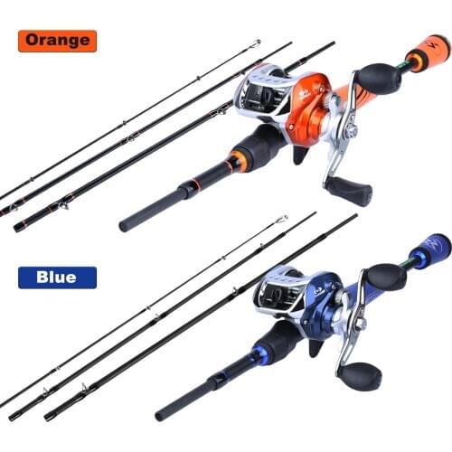 Sougayilang 1.8m 2.1m 2.4m Fishing Rod Combo Portable 4 Section Carbon Casting Rod and 10+1BB High Speed 6.3:1 Baitcasting Reel
