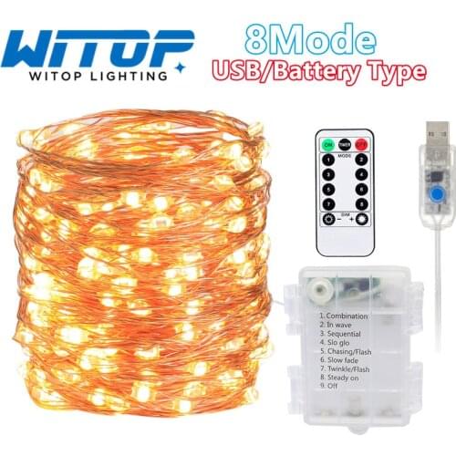 String Light Fairy Copper Wire 8Mode Remote Control Timing Battery USB Outdoor Lighting For Garden Party Christmas Holiday Deco