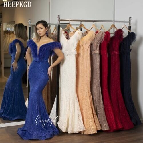 Dark Blue Lace Mermaid Evening Formal Dresses With Feathers Corset Off The Shoulder Long Formal Dress Plus Size Prom Gowns