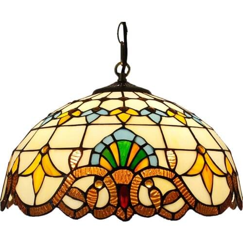 Tiffany Baroque Stained Glass Pendant Lights Vintage Mediterranean Hanging Lamp Home Kitchen Living Room Industrial Loft Decor