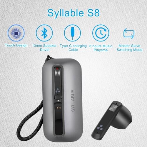 Touch SYLLABLE S8 Headset Fit for BT V5.0 True Wireless Stereo Earbuds SYLLABLE S8 TWS 13mm Speaker Driver Type-C charging Cable
