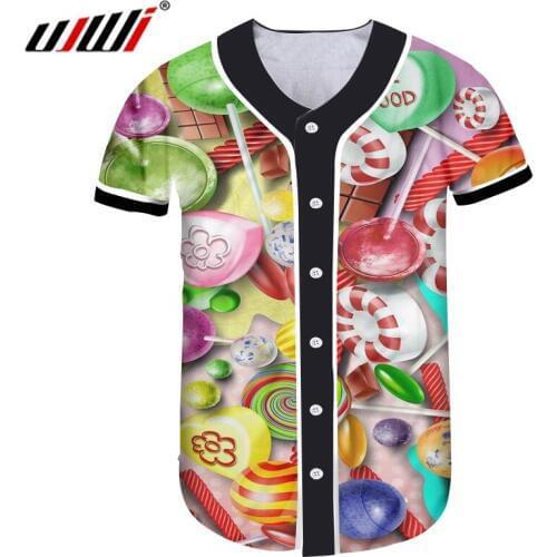 UJWI Man Casual Colorful Candy Tshirt Clothing Best Selling Mens T-shirt 3D Printed Creative Colored Lollipop Baseball Shirt