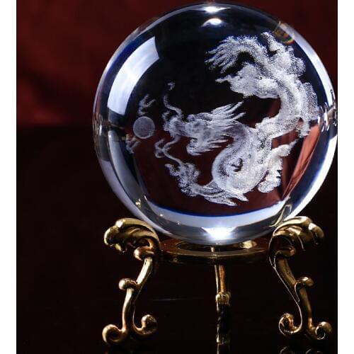 Home Decoration Crystal Ball with Drag 3D Laser Engrave Specimens Creative Feng Shui Glass Globe Wedding Craft Gift