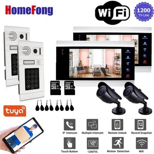 Homefong 7'' 1200TVL 2v2 WiFi Smart Wired Video Door Phone Intercom Door Entry System Doorbell Motion Record Password RFID Card