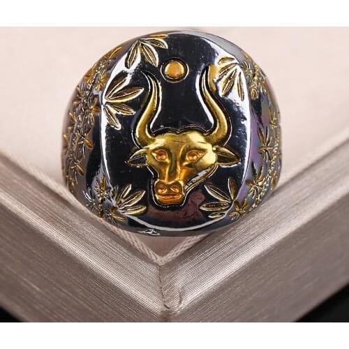 Vintage Engraved Bull Head Women Ring Simple Design Leaf Signet Personality Rings for Mens Gothic Punk Party Charm Jewelry Gift
