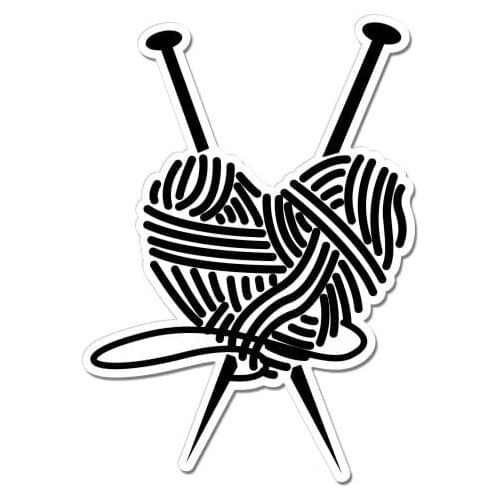Knitting Heart Black - Vinyl Sticker Waterproof Decal