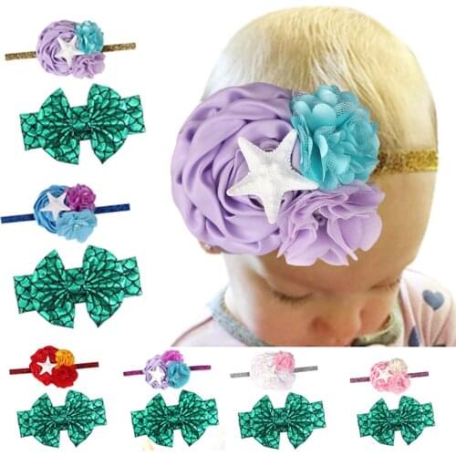 2Pcs Chic Hair Bow Headband For Girl Metallic Hairbow Children Stage Performance Accessories Cosplay Mermaid Starfish Headwear