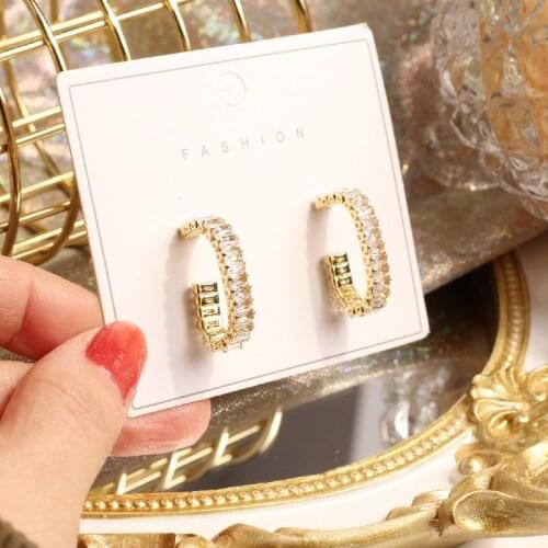 2020 Korean new design fashion jewelry luxury shiny full zircon C-shaped earrings elegant female earrings