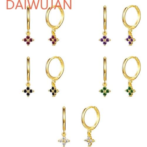DAIWUJAN Real 925 Sterling Silver Hoop Earrings For Women Colorful Diamond Zircon Snowflake Round Piercing Jewelry Pendientes