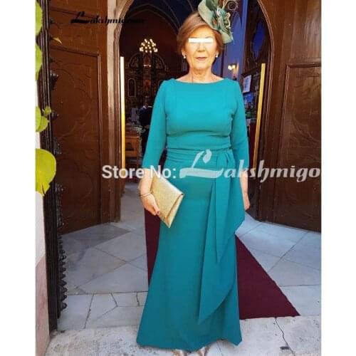 Elegant 3/4 Long Sleeves Sheath Teal Mother of the Bride Groom Evening Dresses Formal Dress Robe Soiree