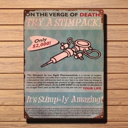 Tin Sign Vintage Fallout On The Verge Of Death? Try A Stimpack Vintage Metal Tin Sign Retro Tin Plate Sign Wall Art Decor