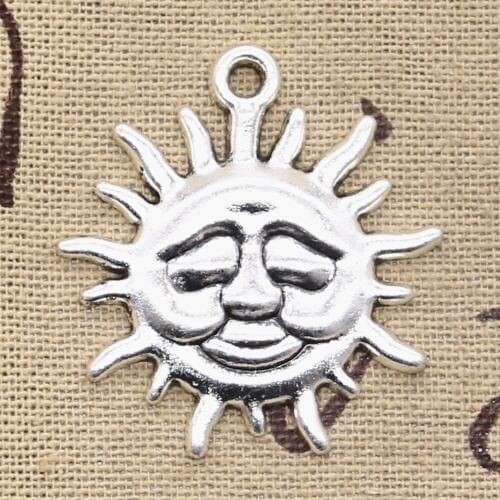 4pcs Charms Sun Sunburst Face 36x33mm Antique Bronze Silver Color Pendants DIY Crafts Making Findings Handmade Tibetan Jewelry