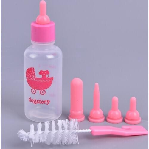 7Pcs/set Pet Nurser Nursing Feeding Silicone Bottle Kits with Replacement Nipples,Milk Water Feeding For Kittens Puppy