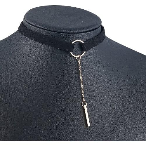 90S Punk New Fashion 4 Colors Leather Choker Necklace Gold Color Geometry With Round Pendant Collar Necklace For Women Girls