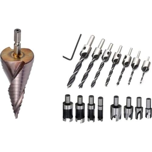 Promotion! 1Pcs M35 Hss Co Step Drill Bit Cobalt Cone Drill Bits 4-32Mm & 8 Pcs Hss Taper Claw Type Wood Plug Cutter Drill Bits