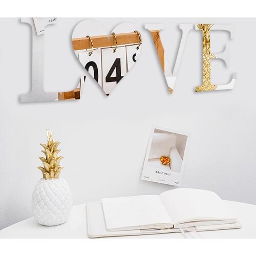 3D Acrylic 4Letters Mirror Sticker Home Love Small Mirror Art Decal Sticker Self-Adhesive For Home Tiles Wall Decorative Sticker