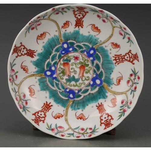 Antique QingDynasty porcelain PlatePastel blessing plate,Hand-painted crafts,Decoration,Collection&Adornment,Free shipping